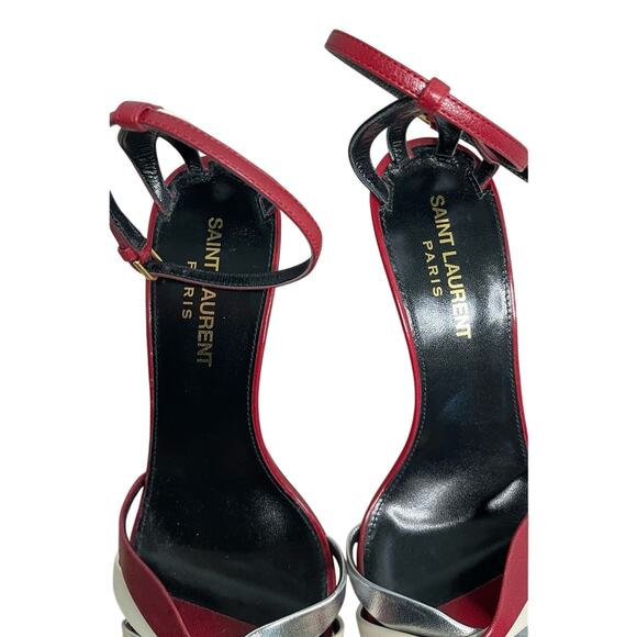 Saint Laurent Calfskin Kristen 95 Sandal Heels 36 Red Multicolor NEW Size 6 - Picture 5 of 7
